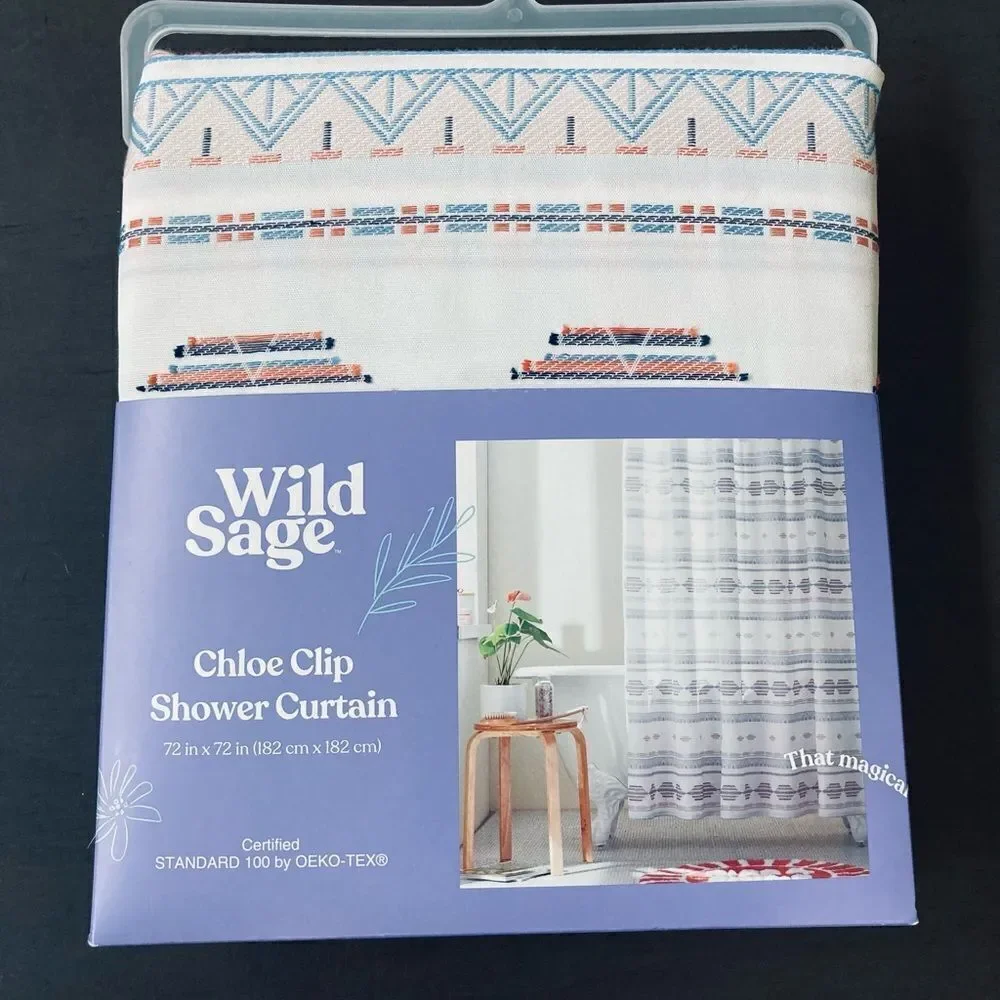 Wild Sage Boho Fabric Shower Curtain Southwest Aztec Print